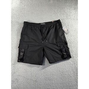 Fire & Rain Cargo Shorts Men 38‎ Slim Black Tech Wear Buckle Strap Grunge Gorp